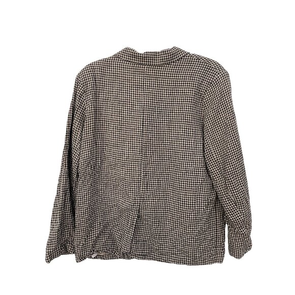 Mod Ref Gingham Blazer Jacket Size Medium Linen Black Cream Office Work Business - Picture 2 of 6